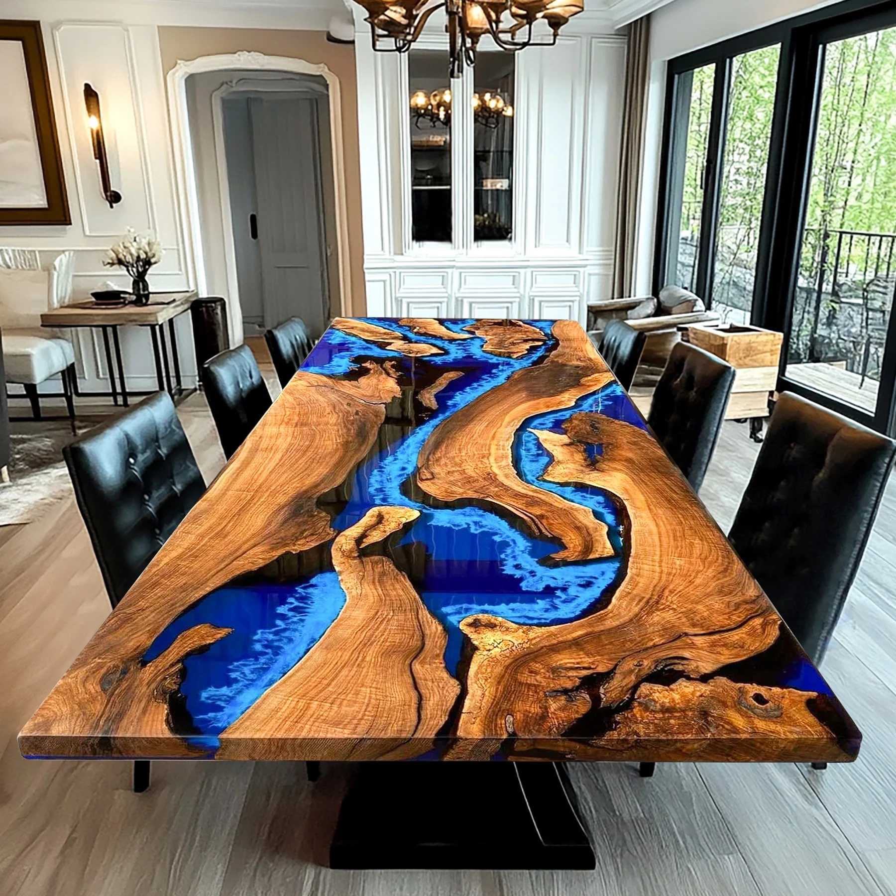 Home custom olive blue epoxy river dining table top crt 1427