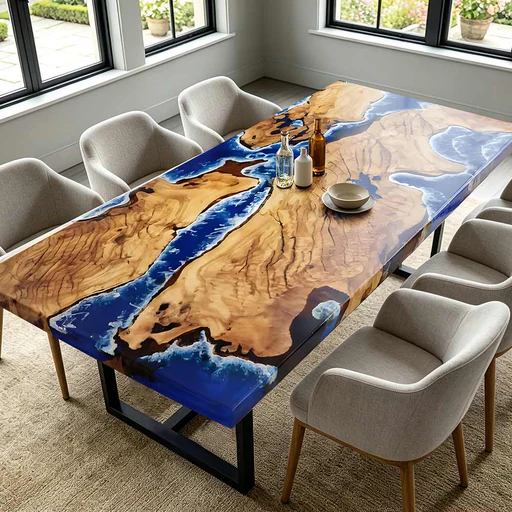 Home golden camphor ocean epoxy wave dining table california 512x512