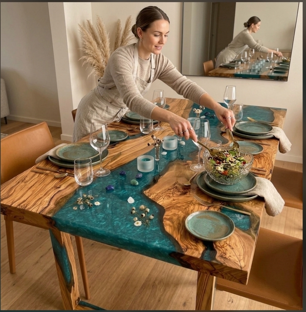 live edge ocean resin dining table | burl wood modern art live edge ocean resin dining table | burl wood modern art