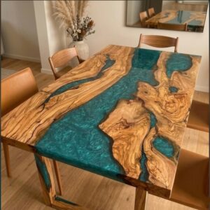live edge ocean resin dining table | burl wood modern art