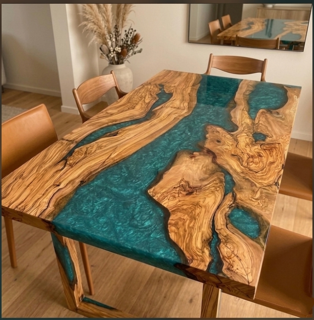 live edge ocean resin dining table | burl wood modern art live edge ocean resin dining table | burl wood modern art