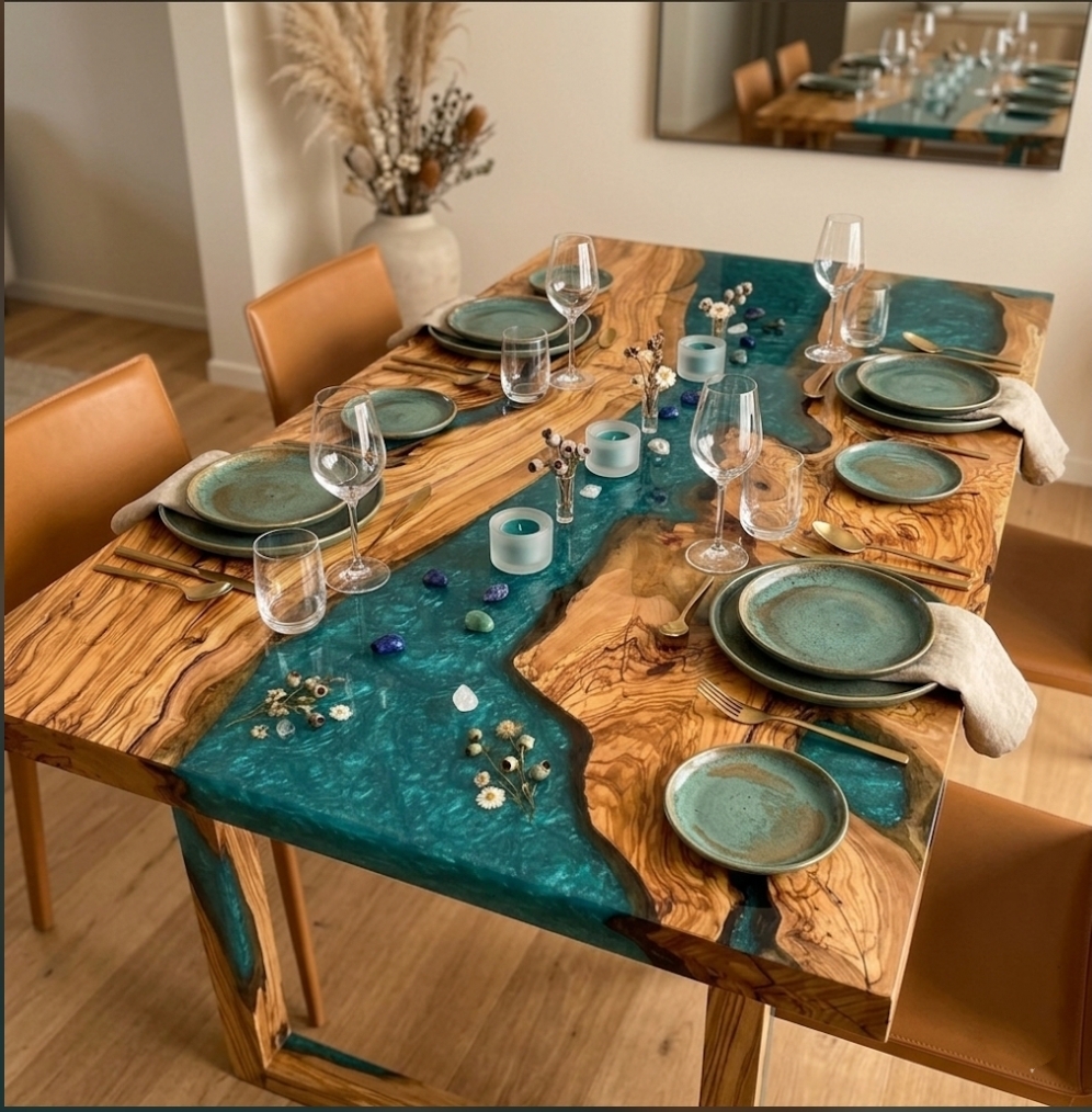 live edge ocean resin dining table | burl wood modern art live edge ocean resin dining table | burl wood modern art