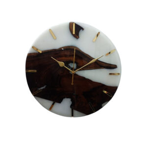 live edge teak wood & clear epoxy resin wall clock