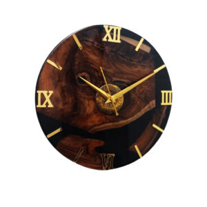 teak wood & black epoxy resin designer wall clock