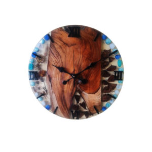 round teak wood & smoky epoxy resin wall clock