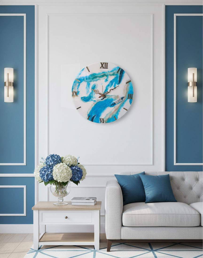 pure epoxy resin wall clock – ocean blue finish pure epoxy resin wall clock – ocean blue finish