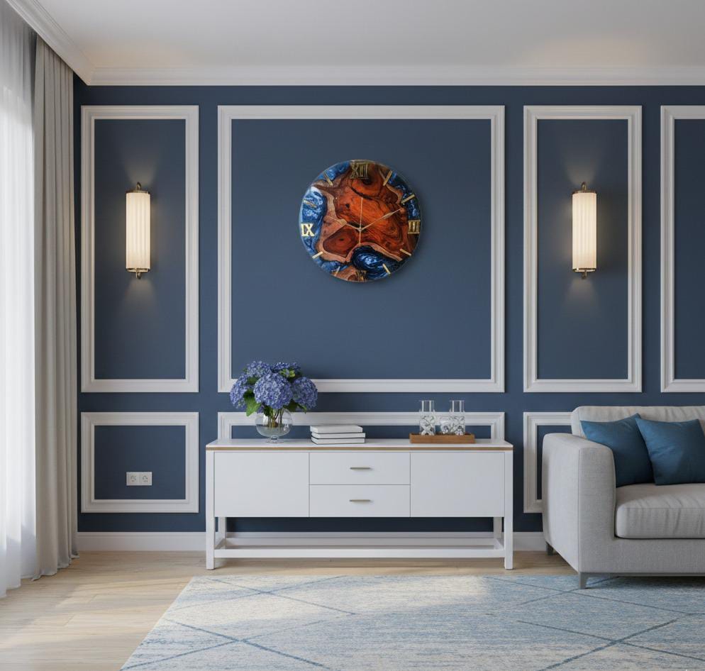 natural teak wood & ocean blue epoxy resin wall clock natural teak wood & ocean blue epoxy resin wall clock
