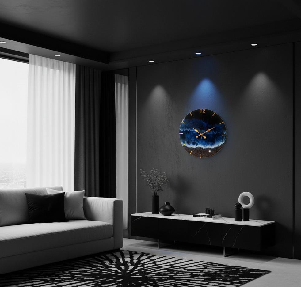 pure epoxy resin wall clock – ocean blue flow pure epoxy resin wall clock – ocean blue flow