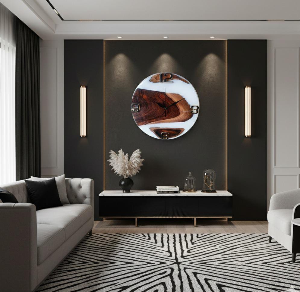 teak wood & white marble effect epoxy wall clock teak wood & white marble effect epoxy wall clock