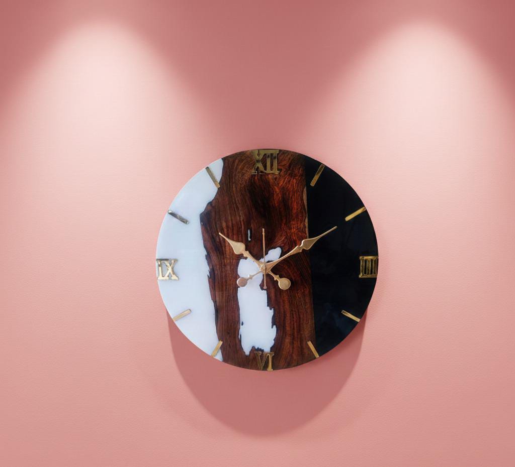 teak wood & white marble effect epoxy wall clock teak wood & white marble effect epoxy wall clock