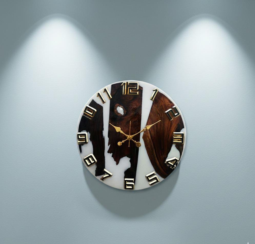 teak wood & white marble effect epoxy wall clock teak wood & white marble effect epoxy wall clock
