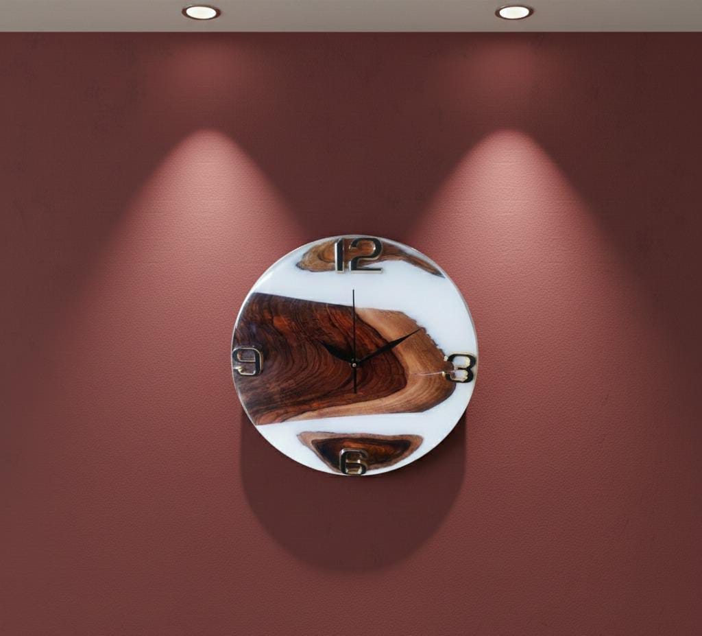 teak wood & white marble effect epoxy wall clock teak wood & white marble effect epoxy wall clock