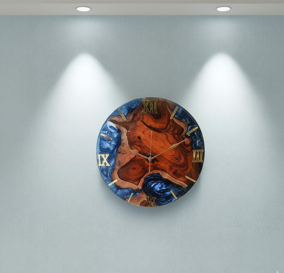 natural teak wood & ocean blue epoxy resin wall clock natural teak wood & ocean blue epoxy resin wall clock