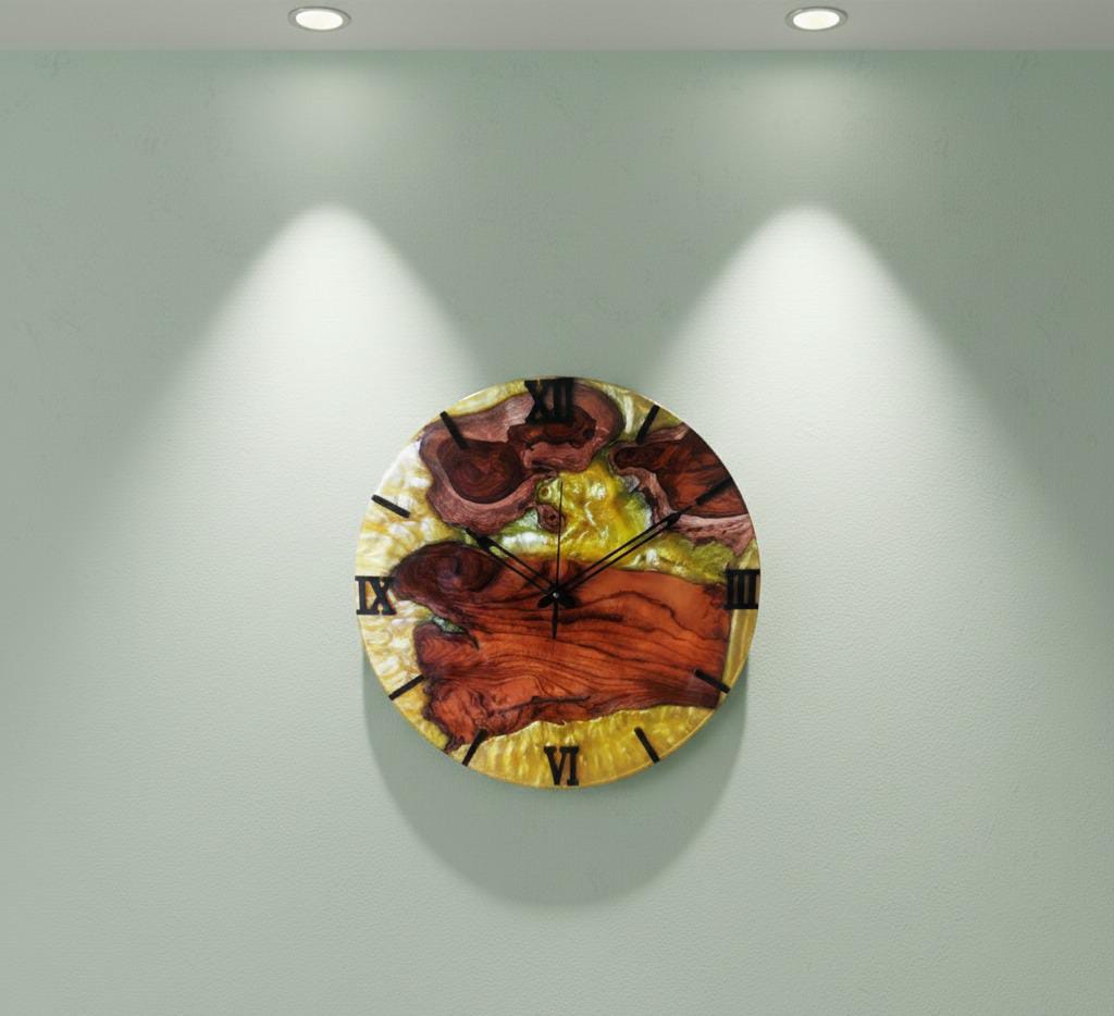 teak wood & golden epoxy resin luxury wall clock teak wood & golden epoxy resin luxury wall clock