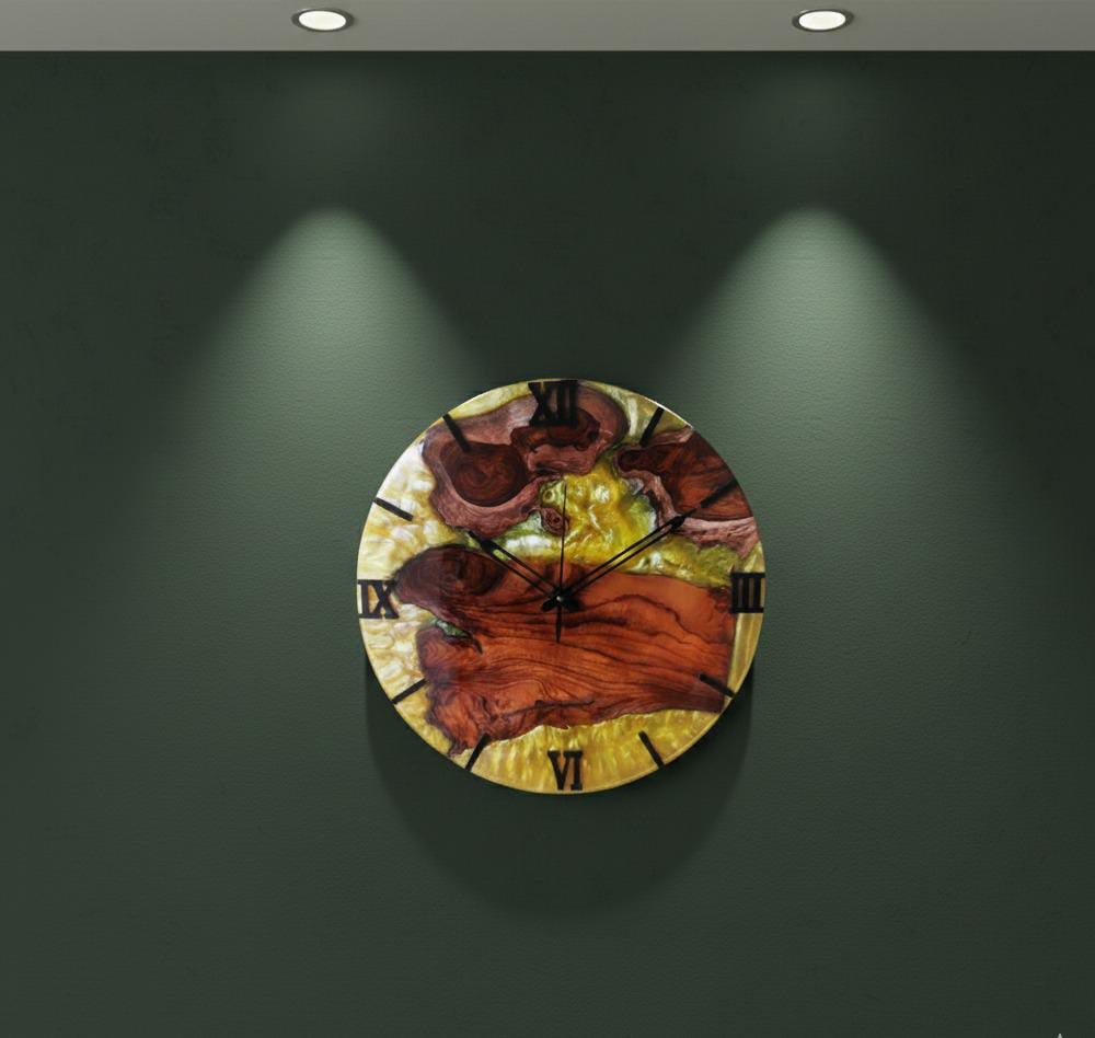 teak wood & golden epoxy resin luxury wall clock teak wood & golden epoxy resin luxury wall clock