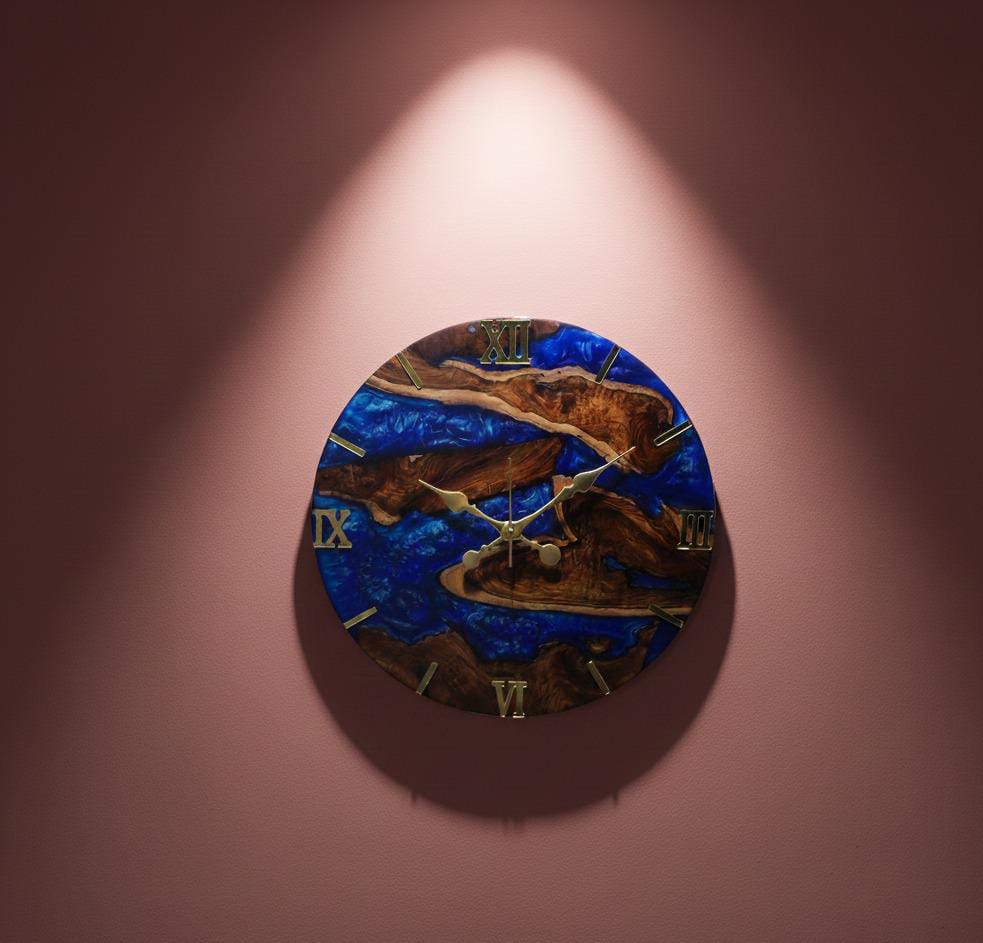 rustic teak wood & deep blue epoxy resin wall clock rustic teak wood & deep blue epoxy resin wall clock