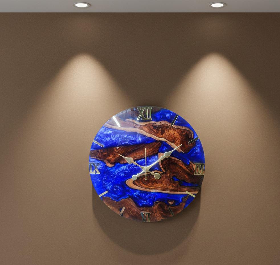 rustic teak wood & deep blue epoxy resin wall clock rustic teak wood & deep blue epoxy resin wall clock