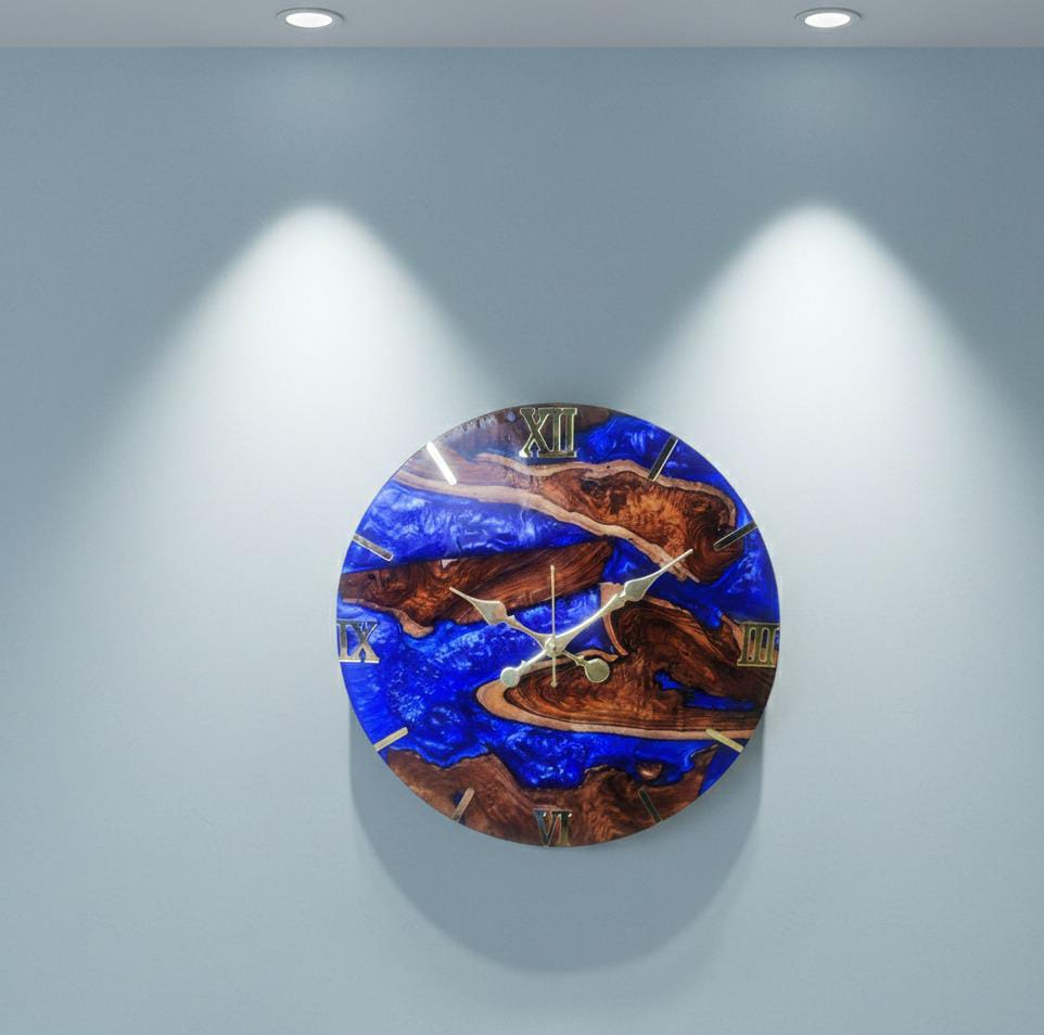 rustic teak wood & deep blue epoxy resin wall clock rustic teak wood & deep blue epoxy resin wall clock