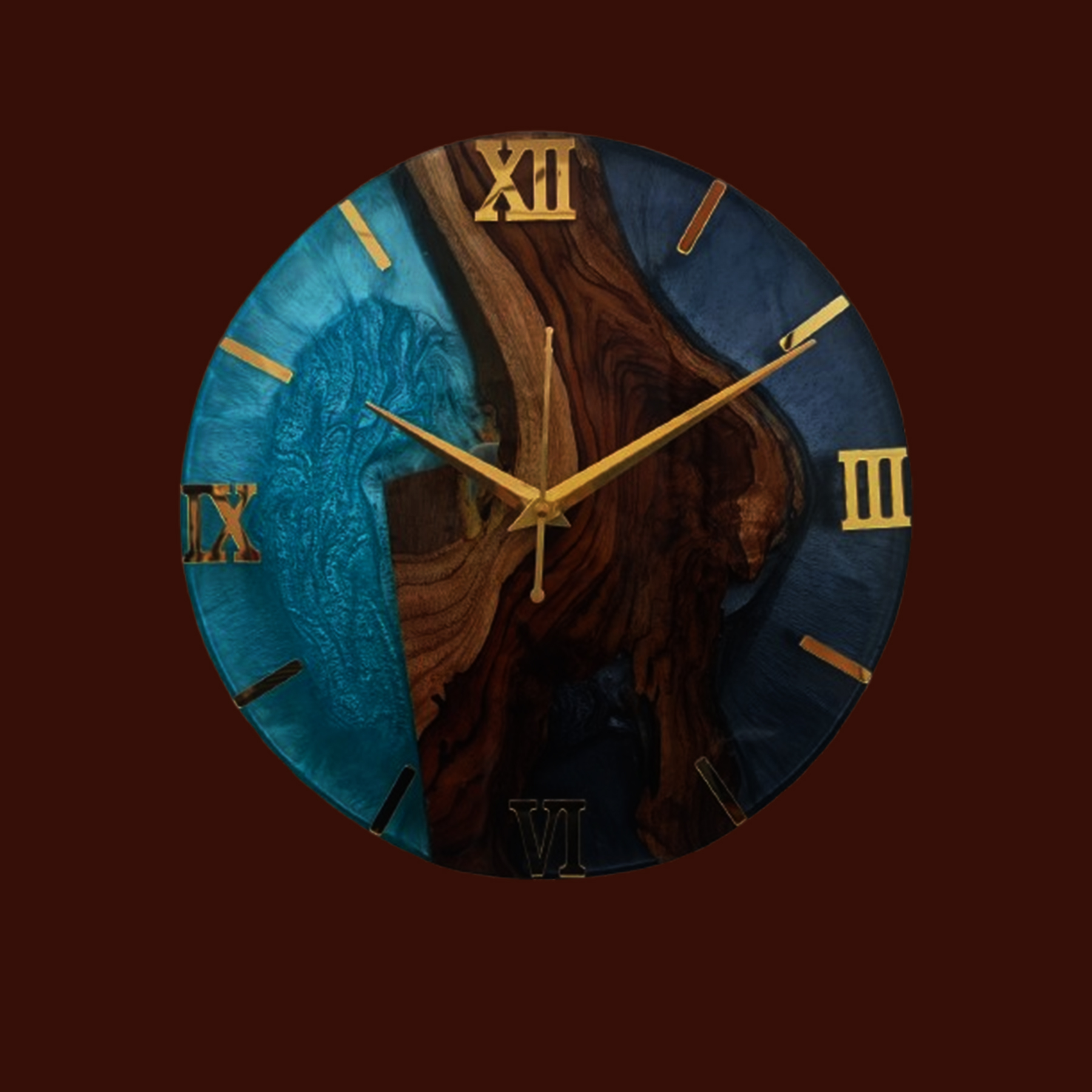 natural teak wood & ocean blue epoxy resin wall clock natural teak wood & ocean blue epoxy resin wall clock