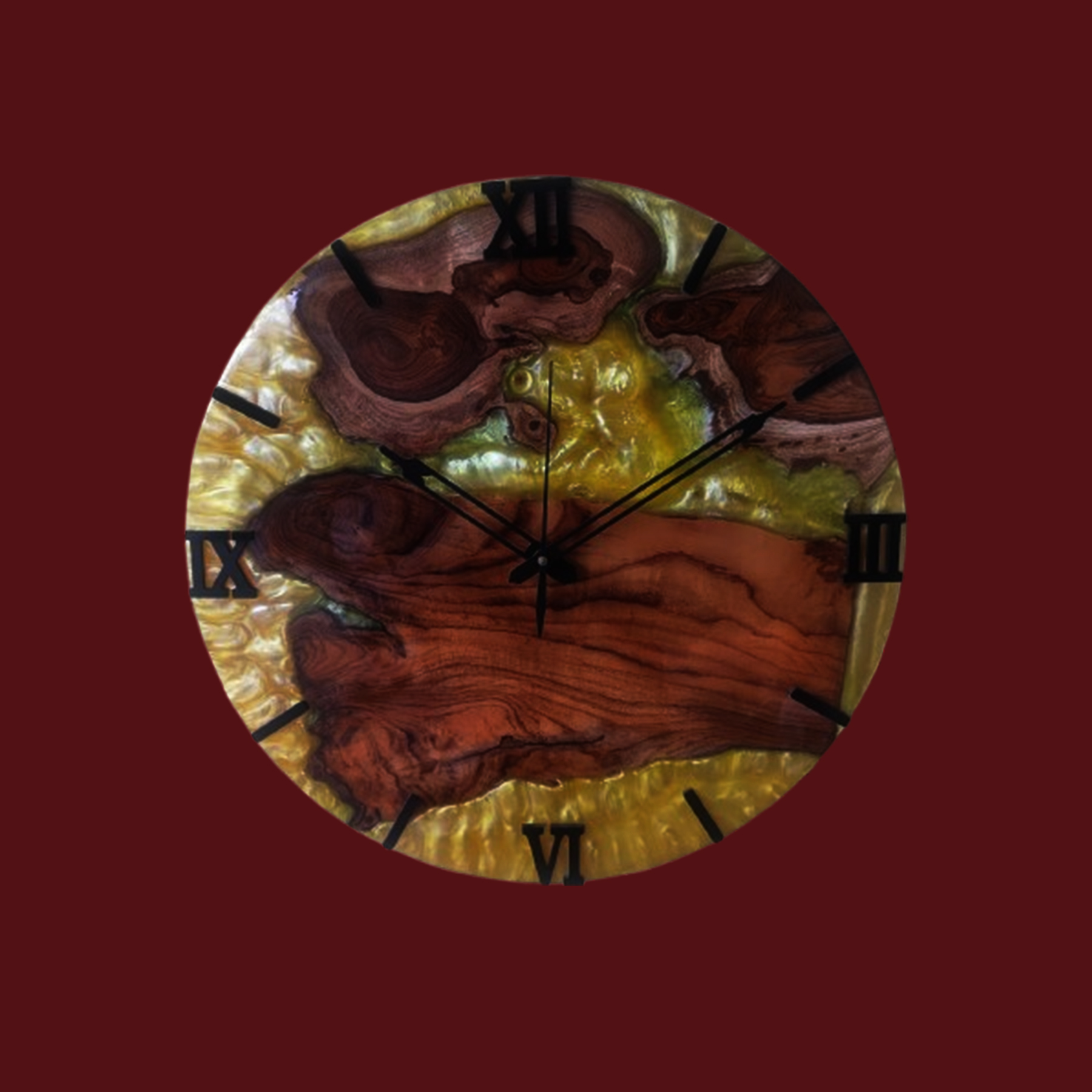 teak wood & golden epoxy resin luxury wall clock teak wood & golden epoxy resin luxury wall clock