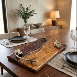 Home red resin wood & epoxy serving tray