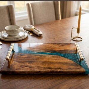 Home blue river epoxy resin & wood elegant design serving tray