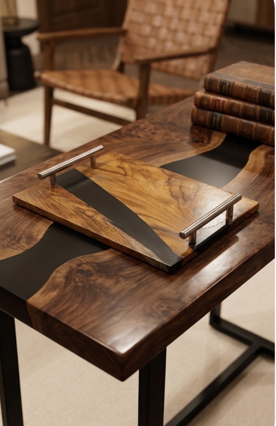 black resin wood & epoxy serving tray black resin wood & epoxy serving tray