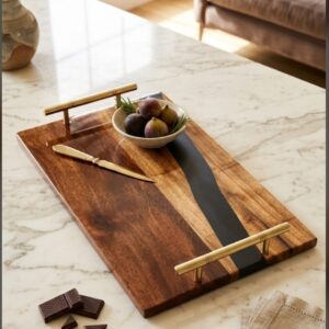 Home black wood resin & epoxy serving tray
