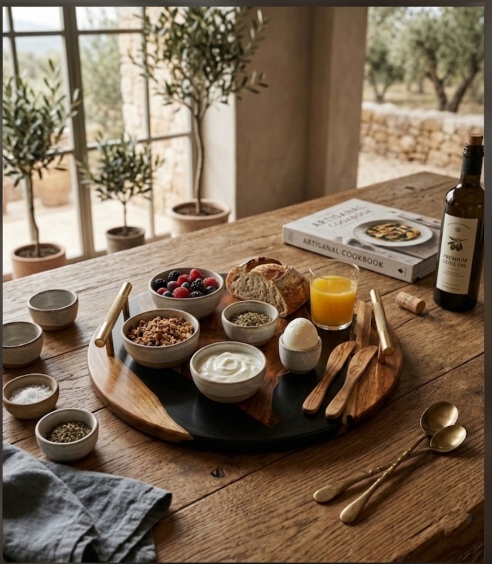 black wood & epoxy resin round serving tray with metal golden handles black wood & epoxy resin round serving tray with metal golden handles