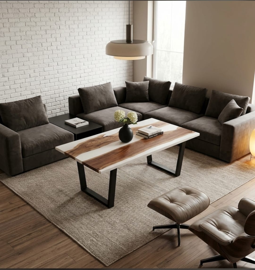solid wood white matte resin detail coffee and center table solid wood white matte resin detail coffee and center table