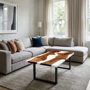 solid wood white matte resin detail coffee and center table
