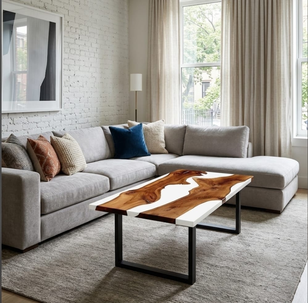 solid wood white matte resin detail coffee and center table solid wood white matte resin detail coffee and center table
