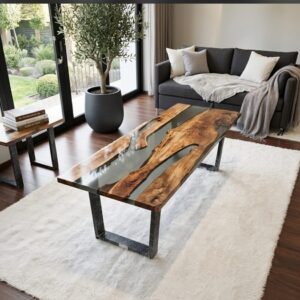 sapphire wooden translucent resin center coffee table