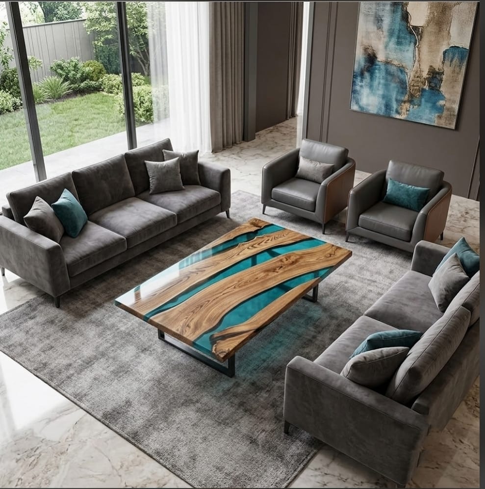 cyan blue wooden resin center and coffee table cyan blue wooden resin center and coffee table